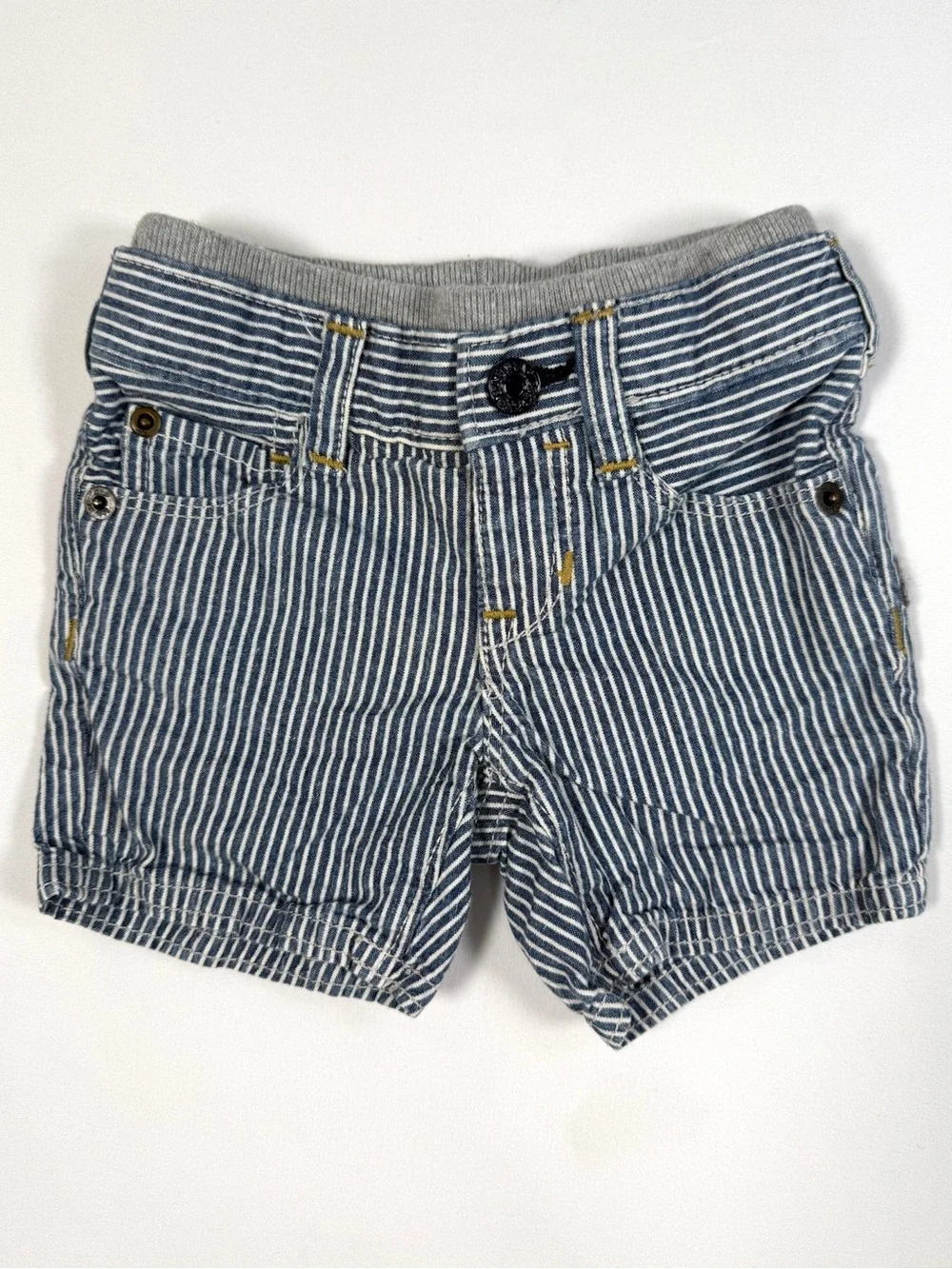 BABY‎ GAP Boys’ Railroad Stripe Knit Elastic Waistband Jean Shorts Nautical 3-6M